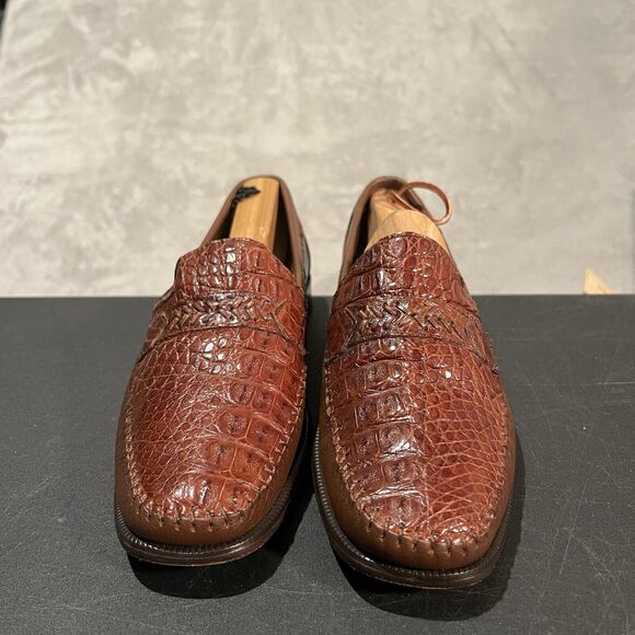 Brass Boot Loafers Men\'s 9 M Brown Leather Genuine Caiman Alligator main image 8